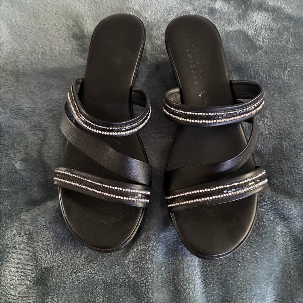 Italian Shoemakers Black Sandals with Silver Accents